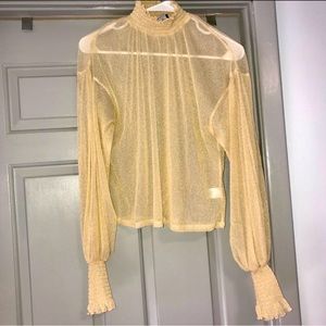 Gold sheer ruched vintage-like blouse